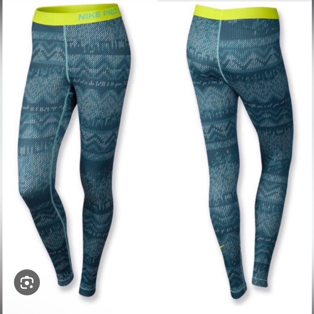 Nike Pro Hyperwarm Training Leggings Pants Blue Print Womens Size XL